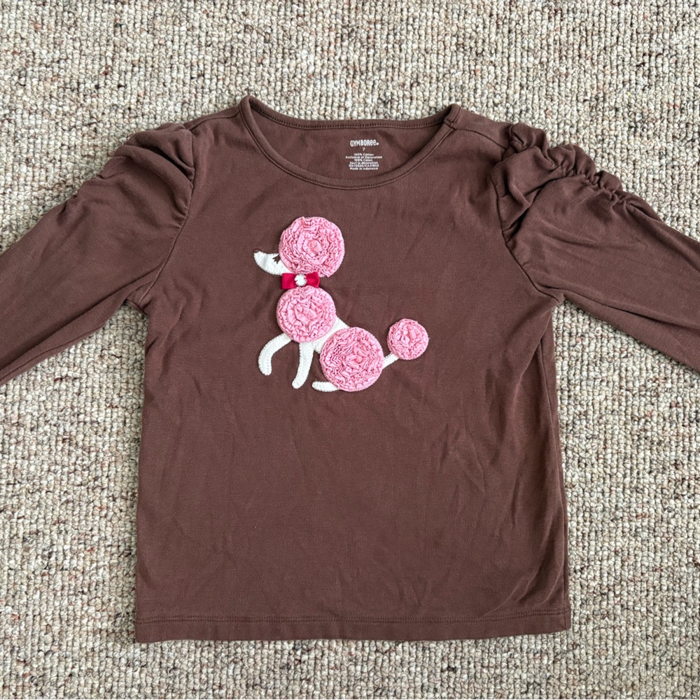 Gymboree Brown Long Sleeve Tee with Pink Dog Design